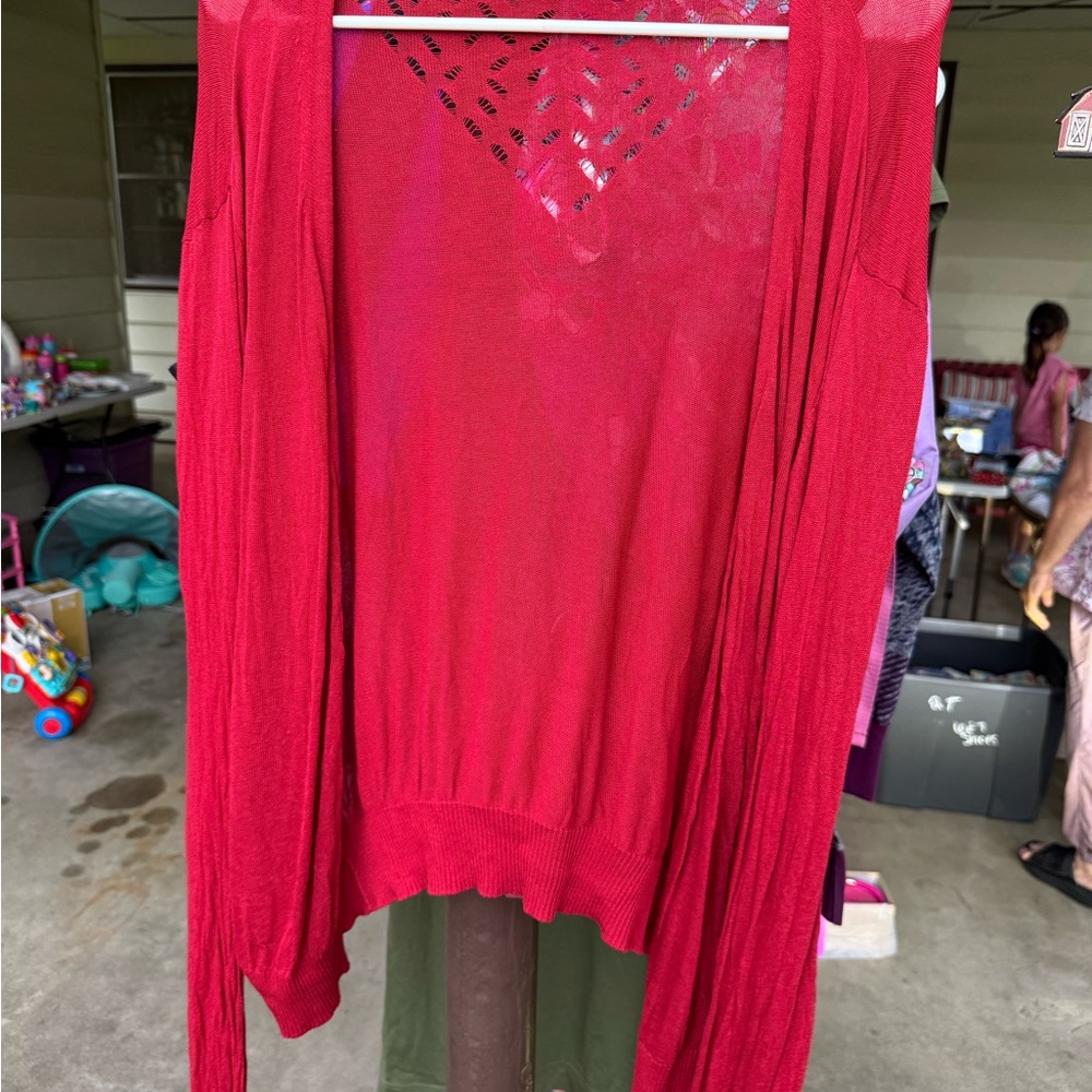 LuLaRoe Red Cardigan Sweater Open Front